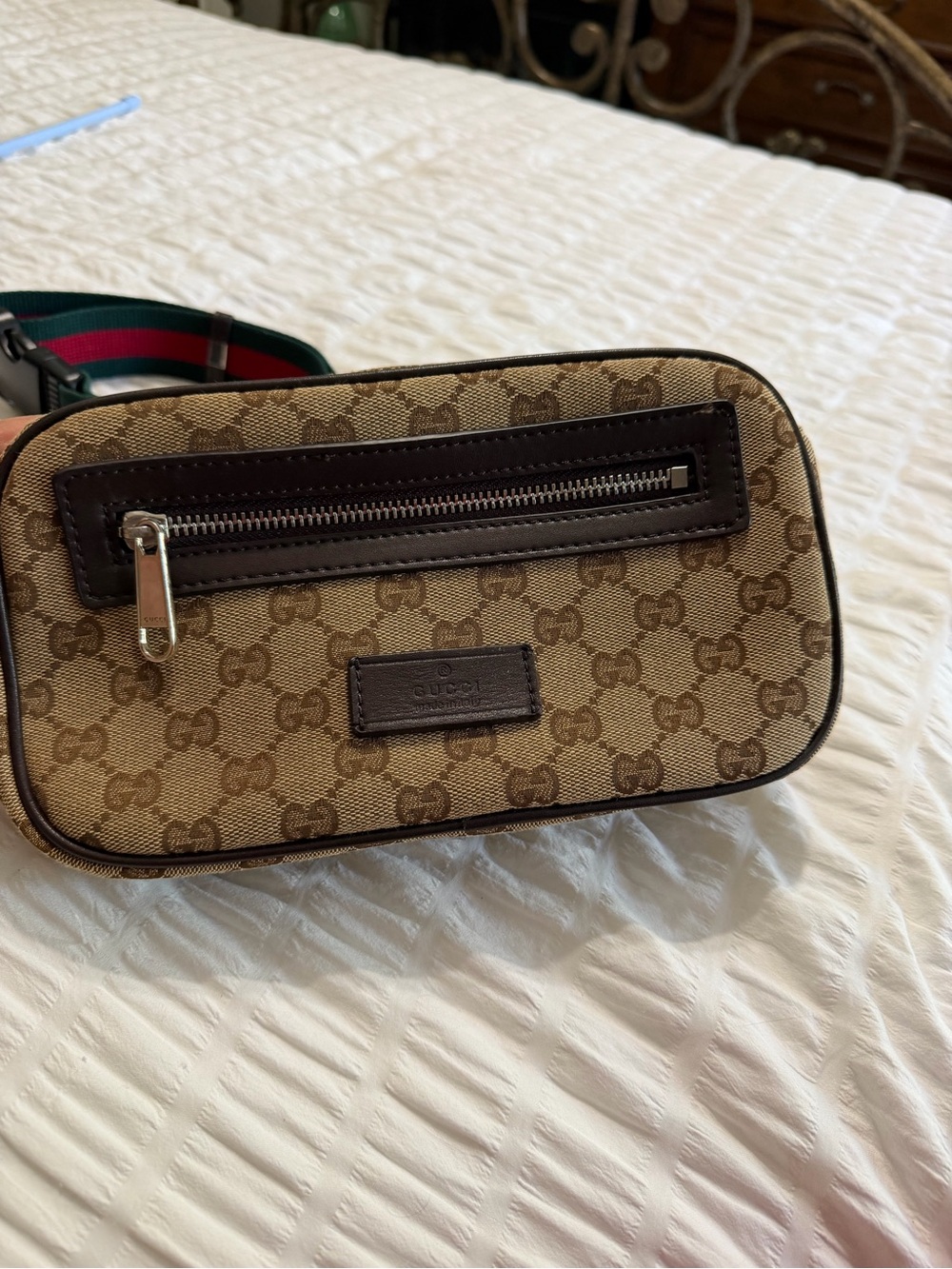 Gucci Beige Canvas Interior Crossbody with Brown Leather Trim